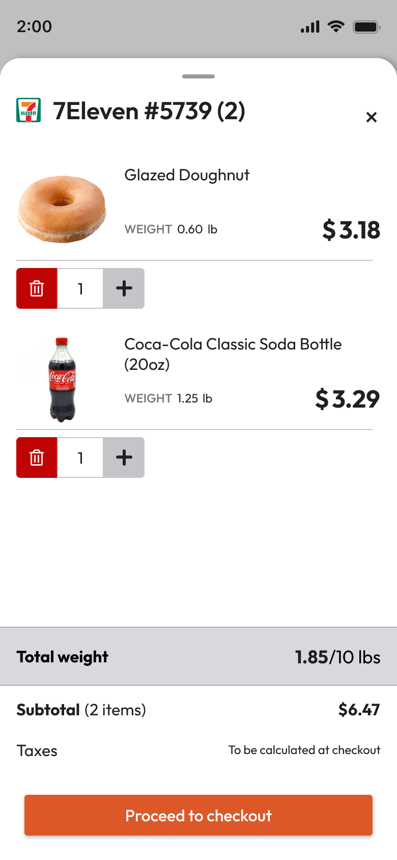 Merchant storefront cart