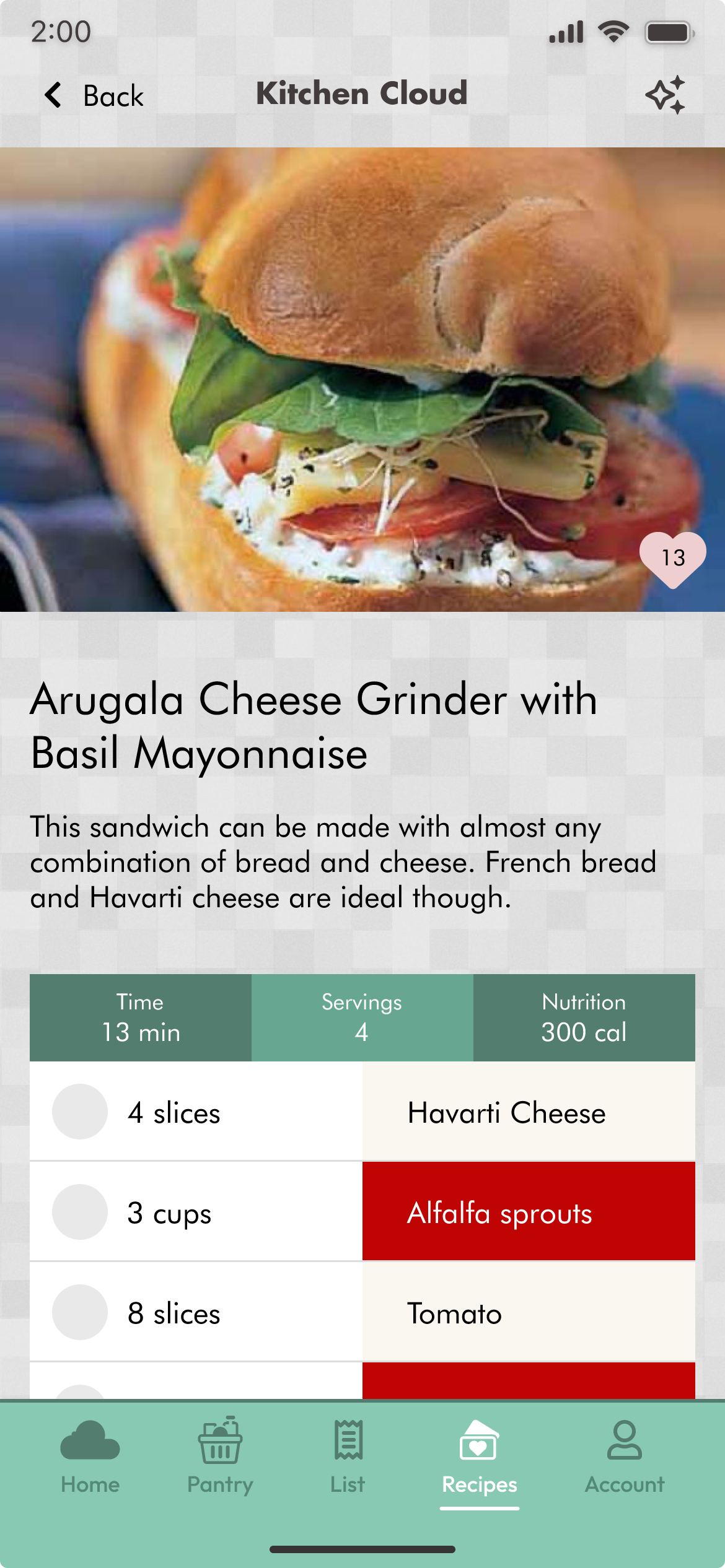Recipe details screen