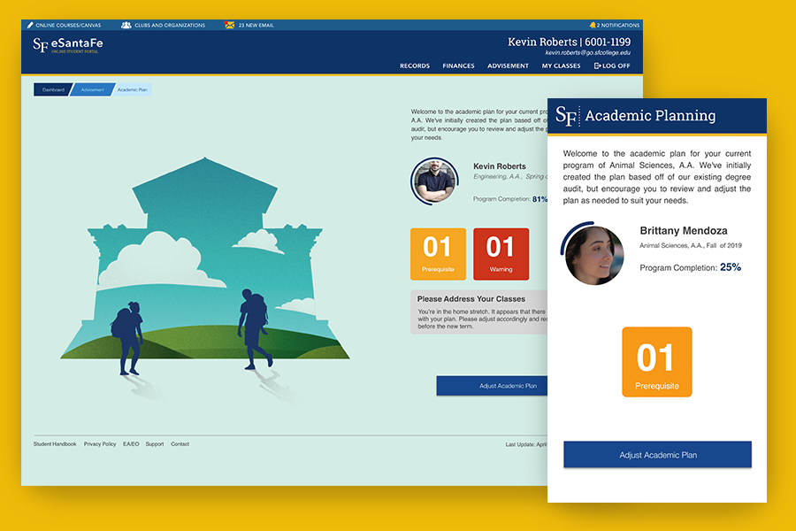 Academic planning desktop and mobile versions